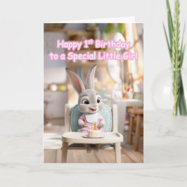 Cartão Happy 1st Birthday Special Little Girl Bunny