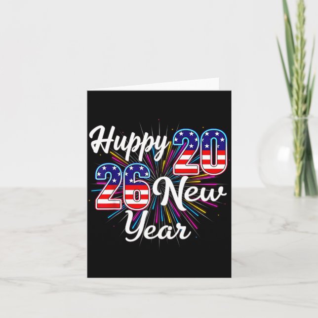 Cartão Happy 2026 New Year Patriotic Fireworks Design Par (Frente)