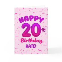 Happy 20th Birthday Card with Custom Name