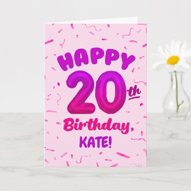Cartão Happy 20th Birthday Card with Custom Name (Planta pequena)