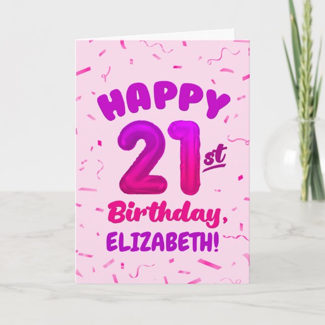 Cartão Happy 21st Birthday Card with Custom Name (Frente)