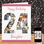 Cartão Happy 24th Birthday Number 24 Photo Collage<br><div class="desc">Say Happy 24th Birthday with a unique birthday card and your own custom photo collage. This big birthday card has casual script typography in pink and simple styling in order to focus on your pictures in the number 41. The template is set up for you to edit Happy Birthday Daughter...</div>