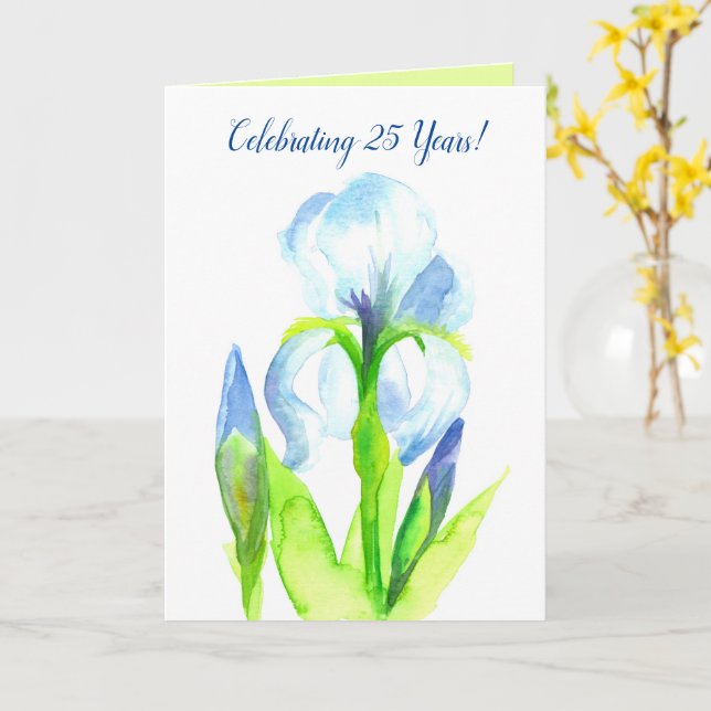 Cartão Happy 25th Wedding Anniversary Watercolor Iris (Flor Amarela)