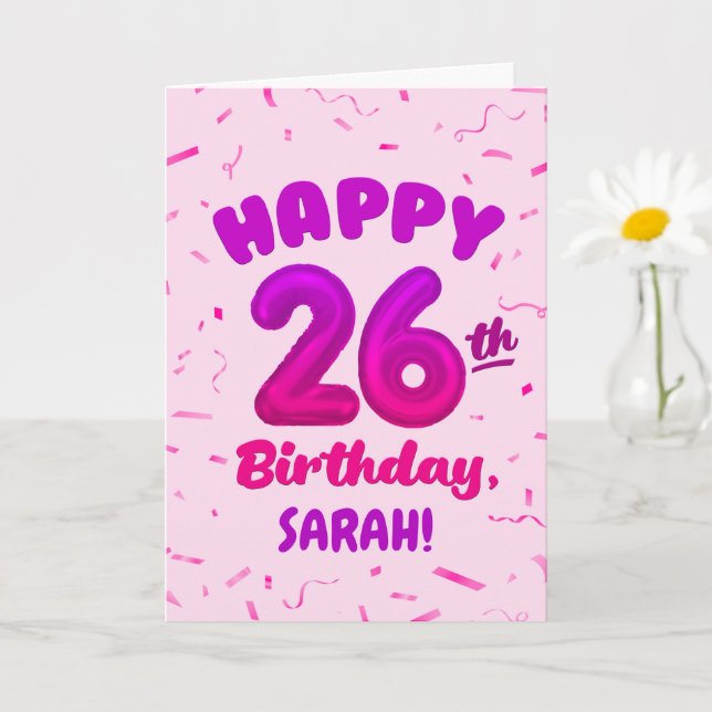 Cartão Happy 26th Birthday Card with Custom Name (Planta pequena)