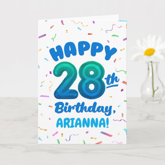 Cartão Happy 28th Birthday Card with Custom Name (Planta pequena)