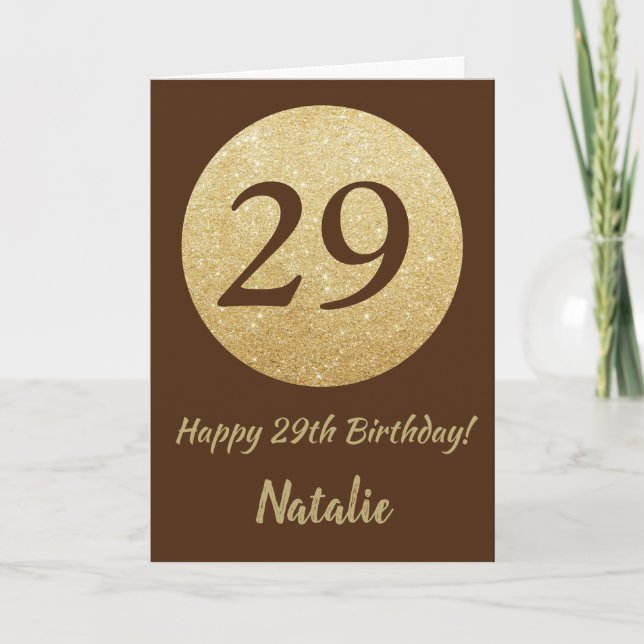 Cartão Happy 29th Birthday Brown and Gold Glitter Card (Frente)