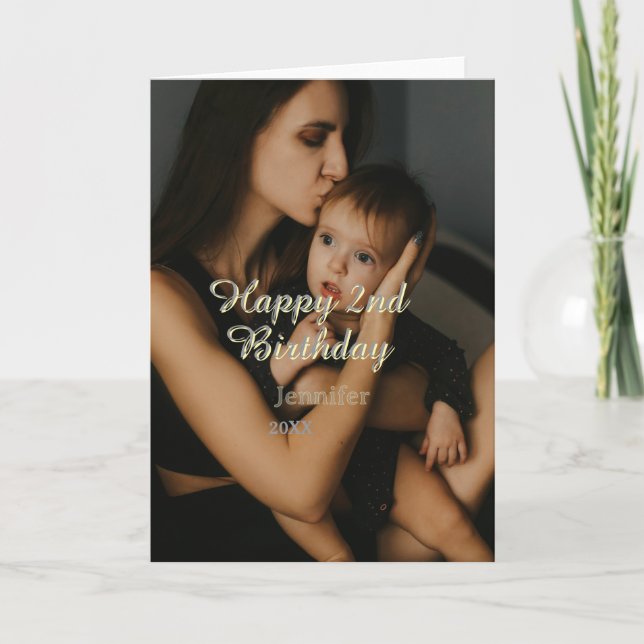 Cartão Happy 2nd birthday kids baby mother yellow gray na (Frente)
