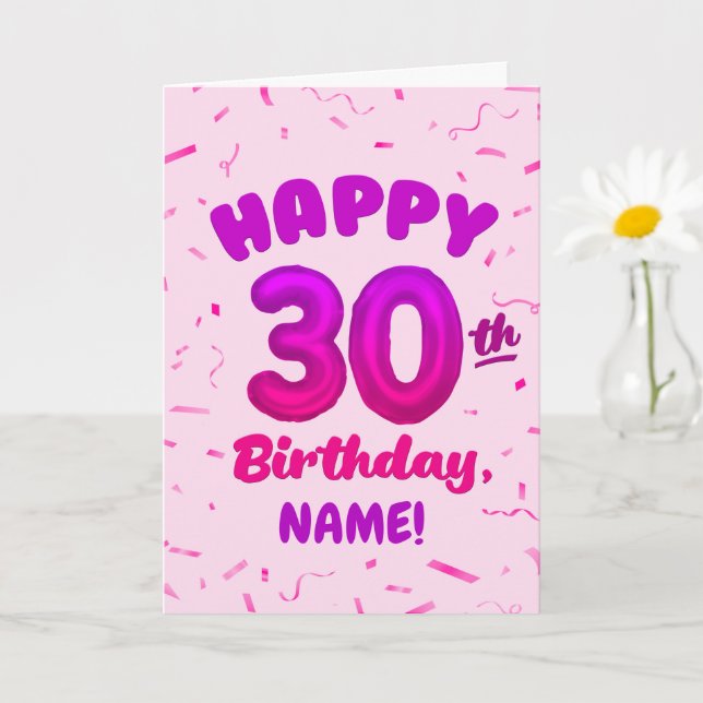 Cartão Happy 30th Birthday Card with Custom Name (Planta pequena)