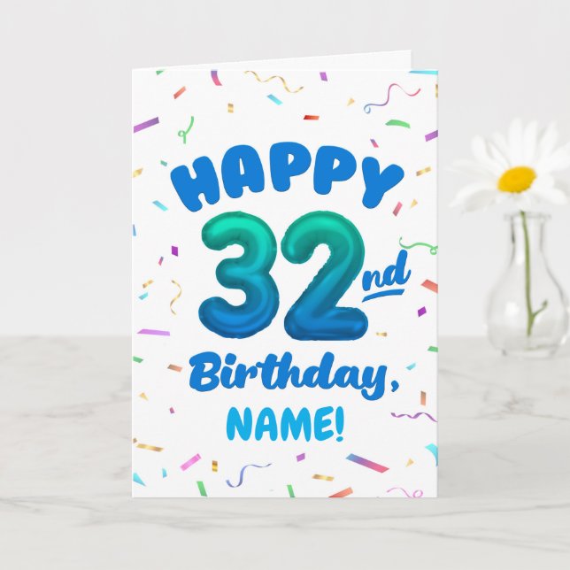 Cartão Happy 32nd Birthday Card with Custom Name (Planta pequena)