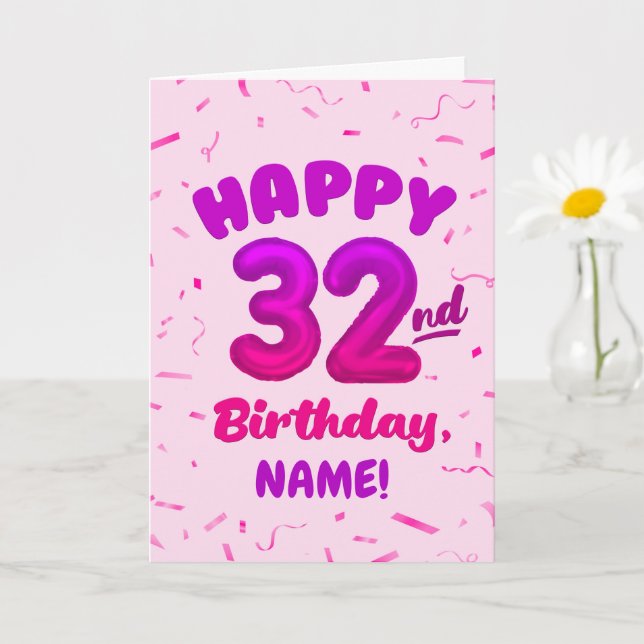 Cartão Happy 32nd Birthday Card with Custom Name (Planta pequena)