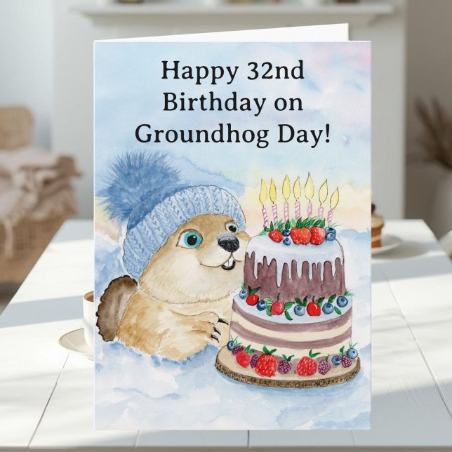Cartão  Happy 32nd Groundhog Day Birthday  (Criador carregado)