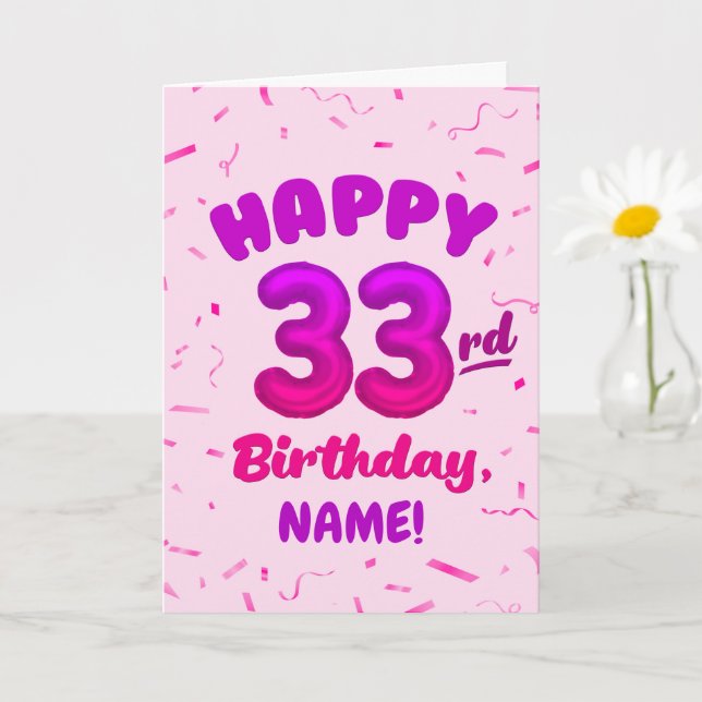 Cartão Happy 33rd Birthday Card with Custom Name (Planta pequena)