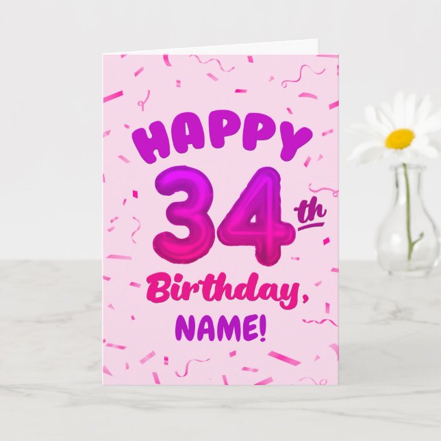 Cartão Happy 34th Birthday Card with Custom Name (Planta pequena)