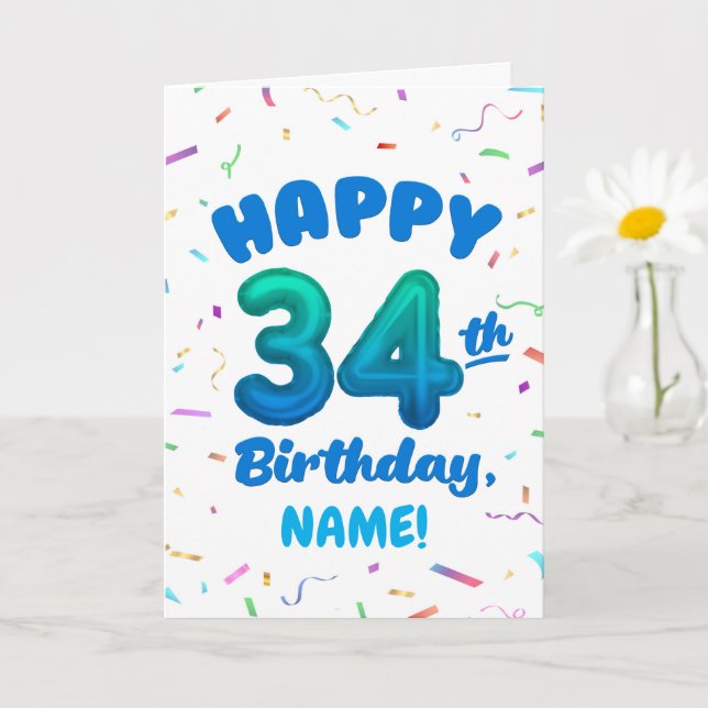 Cartão Happy 34th Birthday Card with Custom Name (Planta pequena)