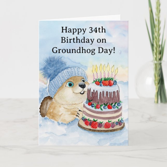 Cartão  Happy 34th Groundhog Day Birthday  (Frente)