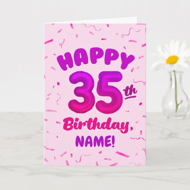 Cartão Happy 35th Birthday Card with Custom Name (Planta pequena)