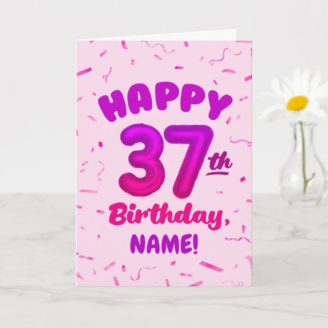 Cartão Happy 37th Birthday Card with Custom Name (Planta pequena)