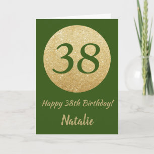 Cartão Happy 38th Birthday Green and Gold Glitter Card