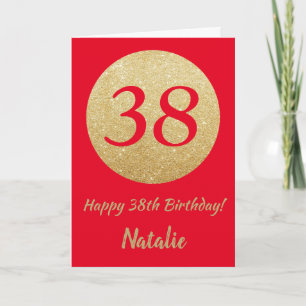 Cartão Happy 38th Birthday Red and Gold Glitter Card