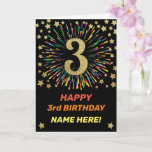Cartão Happy 3rd Birthday Black & Gold Rainbow Firework<br><div class="desc">Fun,  cheerful and colourful design birthday card. 
Firework in bright rainbow colours. Faux gold big number on black. 
Get this cheerful card to celebrate your friend or family!</div>