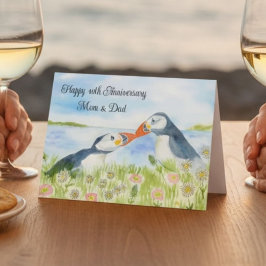 Cartão Happy 40th Anniversary Mom & Dad Puffins
