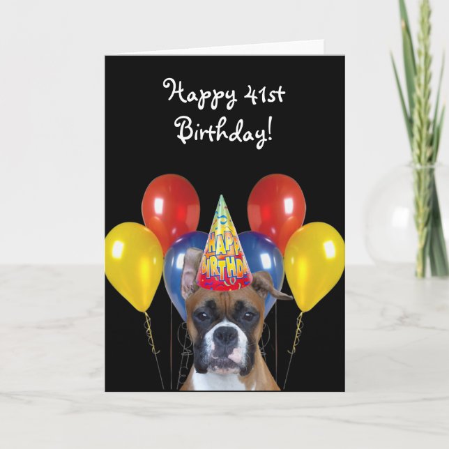 Cartão Happy 41st Birthday Boxer Dog greeting card (Frente)