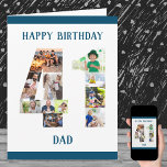 Cartão Happy 41st Birthday Dad Number 41 Photo Collage<br><div class="desc">Say Happy 41st Birthday Dad with a unique birthday card and your own custom photo collage. This big birthday card for Dad has modern slab typography in ocean blue and simple styling in order to focus on your pictures in the number 41. The template is set up for you to...</div>