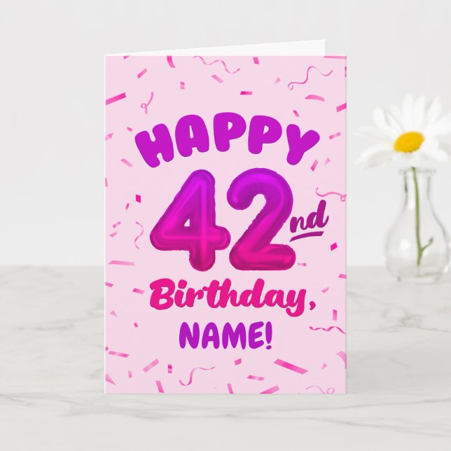Cartão Happy 42nd Birthday Card with Custom Name (Planta pequena)