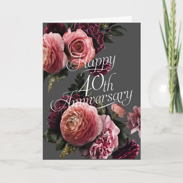 Cartão Happy 4th Anniversary-Elegant Floral Anniversary (Frente)