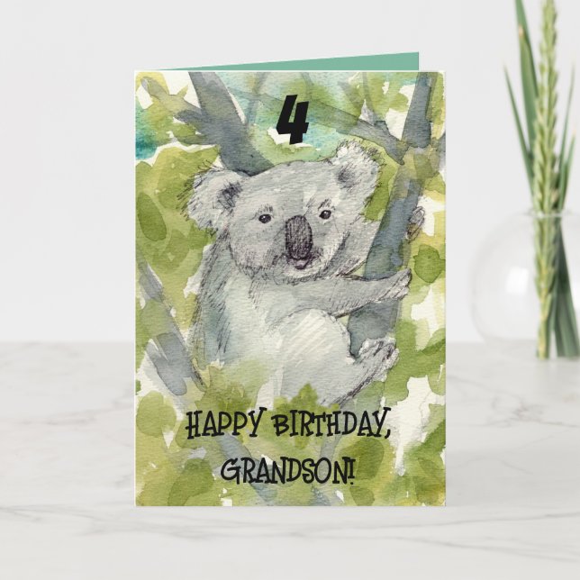 Cartão Happy 4th Birthday Grandson Koala Wildlife (Frente)