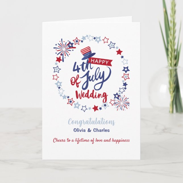 Cartão Happy 4th of July Wedding Congratulations Custom  (Frente)