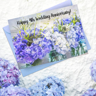 Cartão Happy 4th Wedding Anniversary Hydrangeas Card