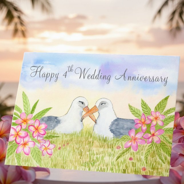 Cartão Happy 4th Wedding Anniversary Laysan Albatross (Criador carregado)