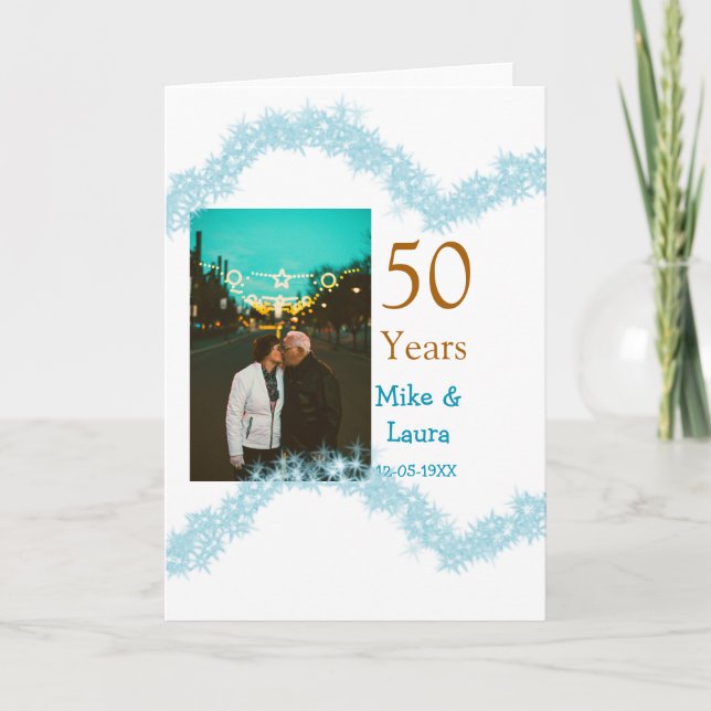 Cartão Happy 50th anniversary add couple name date weddin (Frente)
