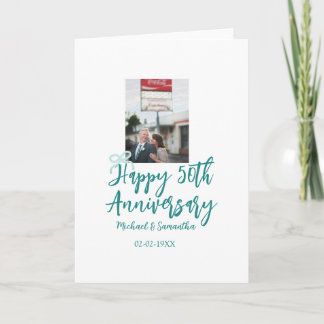 Cartão Happy 50th anniversary photo turquoise bow name da