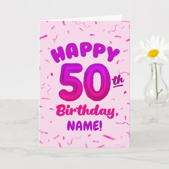 Cartão Happy 50th Birthday Card with Custom Name (Planta pequena)