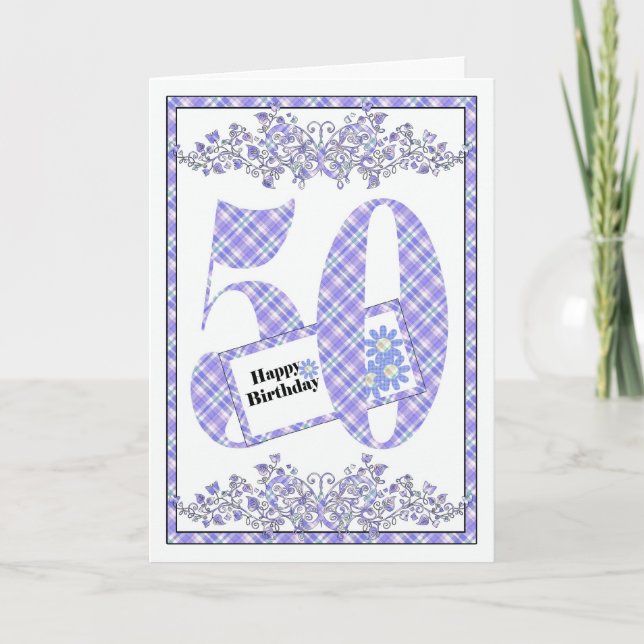 Cartão Happy 50th Birthday gingham card (Frente)