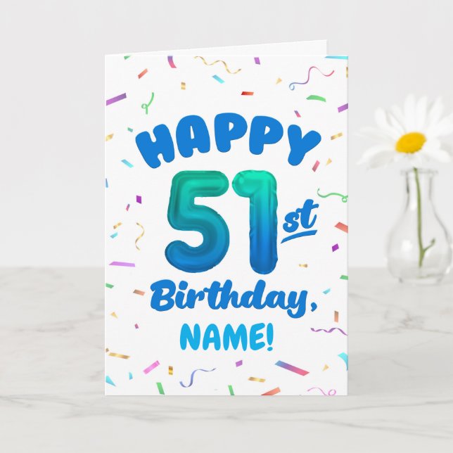 Cartão Happy 51st Birthday Card with Custom Name (Planta pequena)