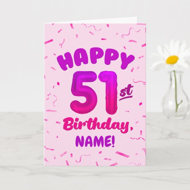 Cartão Happy 51st Birthday Card with Custom Name (Planta pequena)