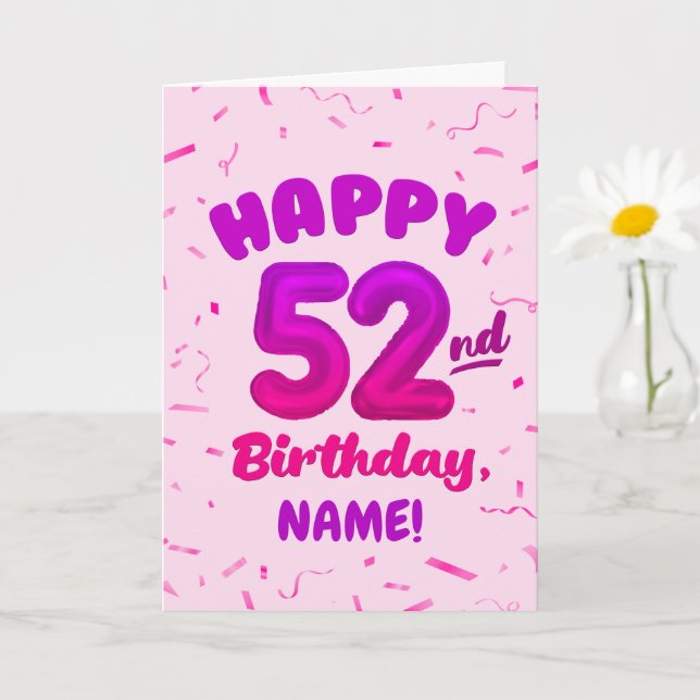 Cartão Happy 52nd Birthday Card with Custom Name (Planta pequena)