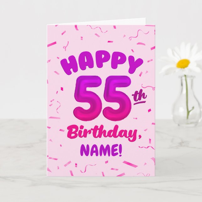 Cartão Happy 55th Birthday Card with Custom Name (Planta pequena)