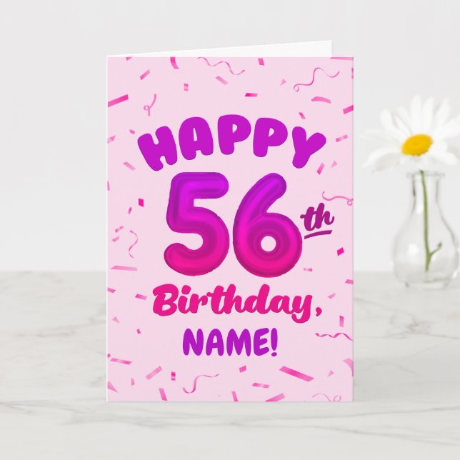 Cartão Happy 56th Birthday Card with Custom Name (Planta pequena)