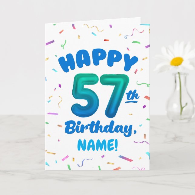 Cartão Happy 57th Birthday Card with Custom Name (Planta pequena)