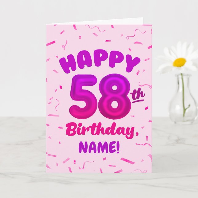 Cartão Happy 58th Birthday Card with Custom Name (Planta pequena)