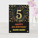 Cartão Happy 5th Birthday Black & Gold Rainbow Firework<br><div class="desc">Fun,  cheerful and colourful design birthday card. 
Firework in bright rainbow colours. Faux gold big number on black. 
Get this cheerful card to celebrate your friend or family!</div>