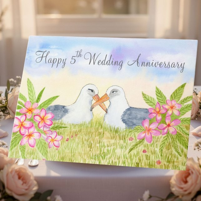 Cartão Happy 5th Wedding Anniversary Laysan Albatross (Criador carregado)