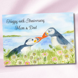 Cartão Happy 60th Anniversary Mom & Dad Puffins