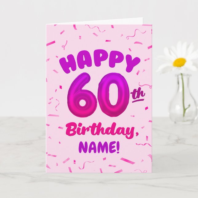 Cartão Happy 60th Birthday Card with Custom Name (Planta pequena)