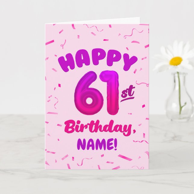 Cartão Happy 61st Birthday Card with Custom Name (Planta pequena)