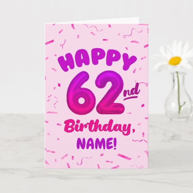 Cartão Happy 62nd Birthday Card with Custom Name (Planta pequena)